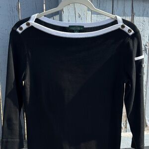 Lauren Ralph Lauren Black Shirt Small Women’s Boat Neck Basic Chic Elegant Style